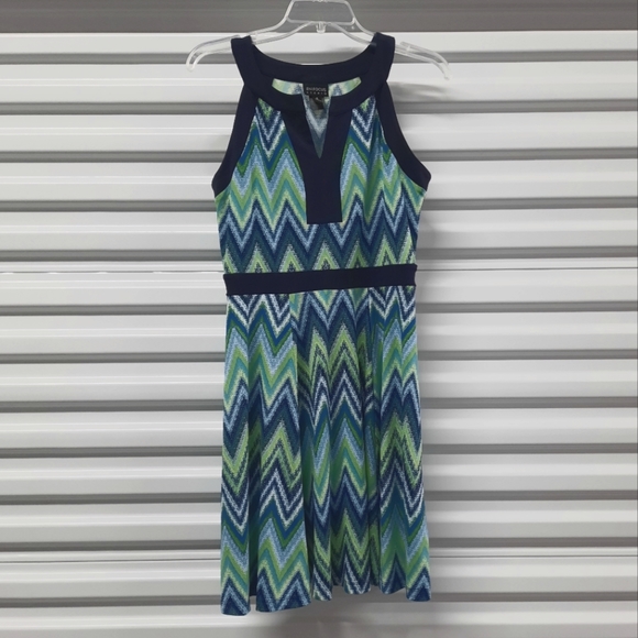 En Focus Studio Dress Womens Size 6 Blue Chevron Print - Picture 1 of 5
